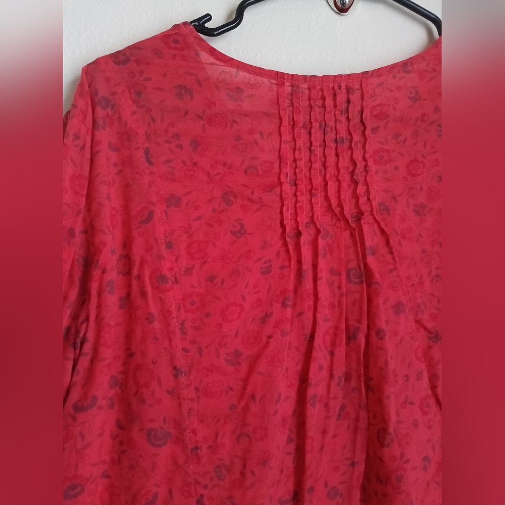 GAP Tunic Women XL Scarlet Pintuck Blouse Academia Office Dinner Bohemian Rose - Picture 5 of 6